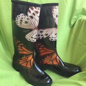 Henry Ferrera Butterfly Rain Boots 7 Orange White